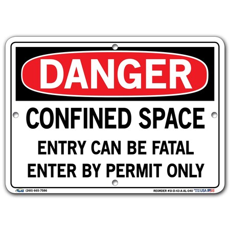 Vestil Sign, Danger, 10.5x7.5", Aluminum, .040, SI-D-43-A-AL-040 SI-D-43-A-AL-040